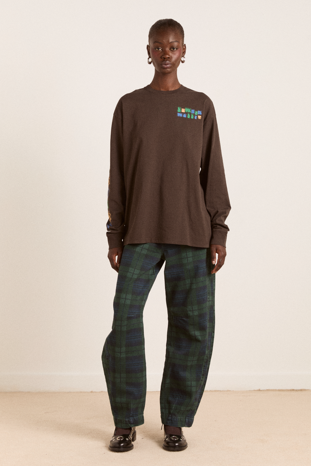 patchwork quilt ls tee - coffee bean