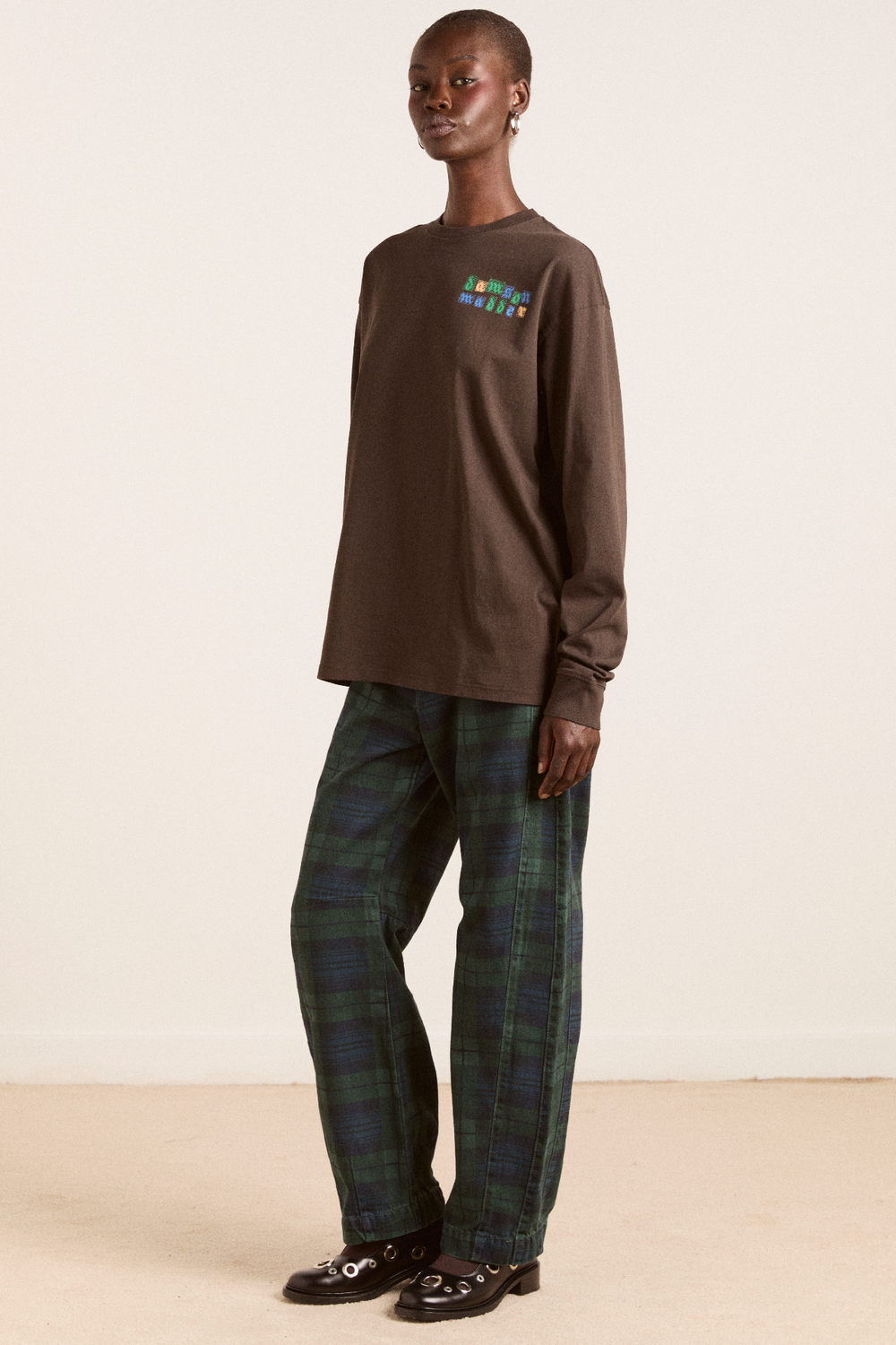 patchwork quilt ls tee - coffee bean