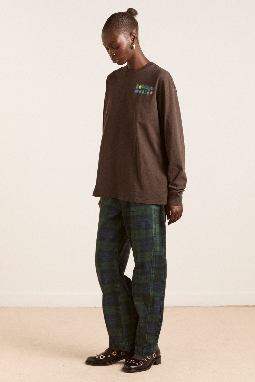 patchwork quilt ls tee - coffee bean