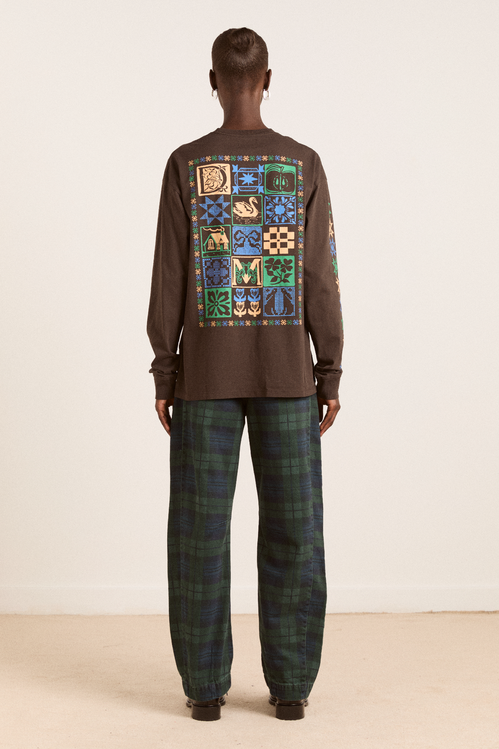 patchwork quilt ls tee - coffee bean