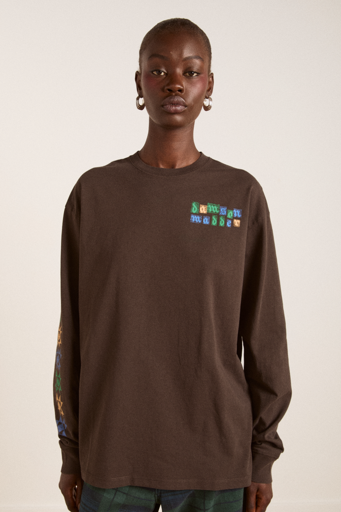 patchwork quilt ls tee - coffee bean