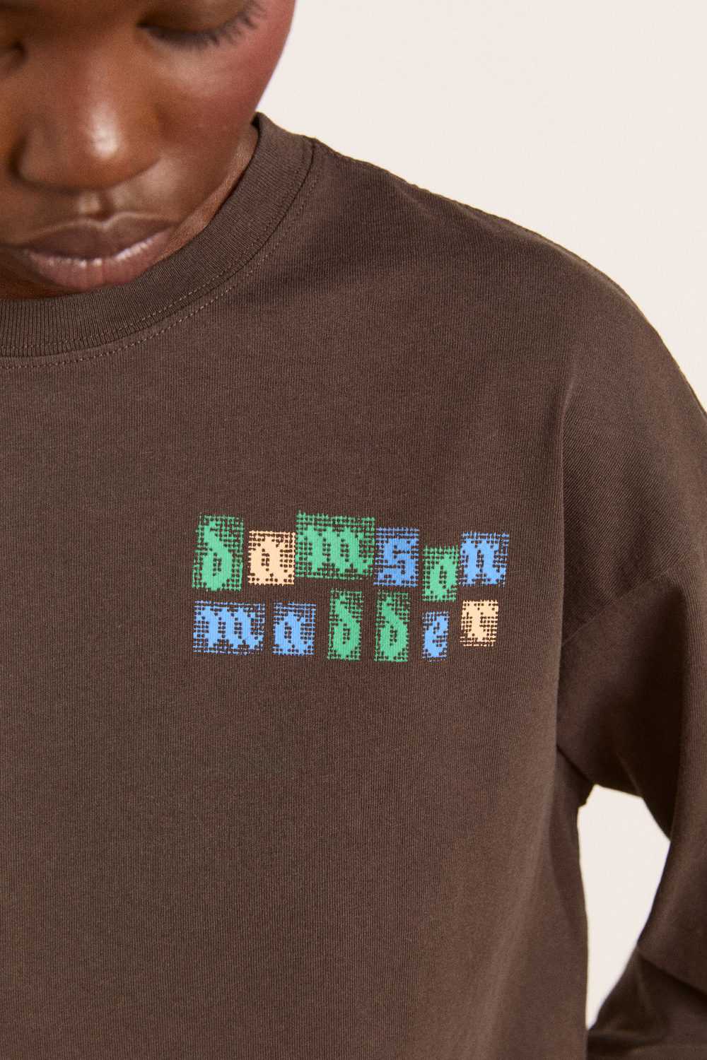 patchwork quilt ls tee - coffee bean