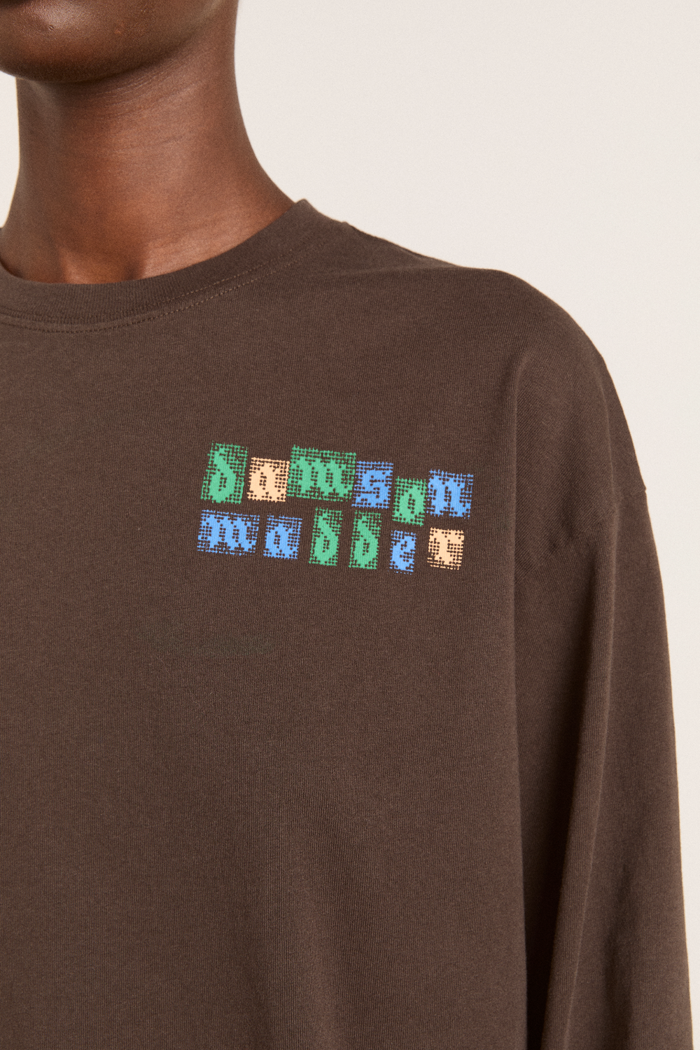 patchwork quilt ls tee - coffee bean