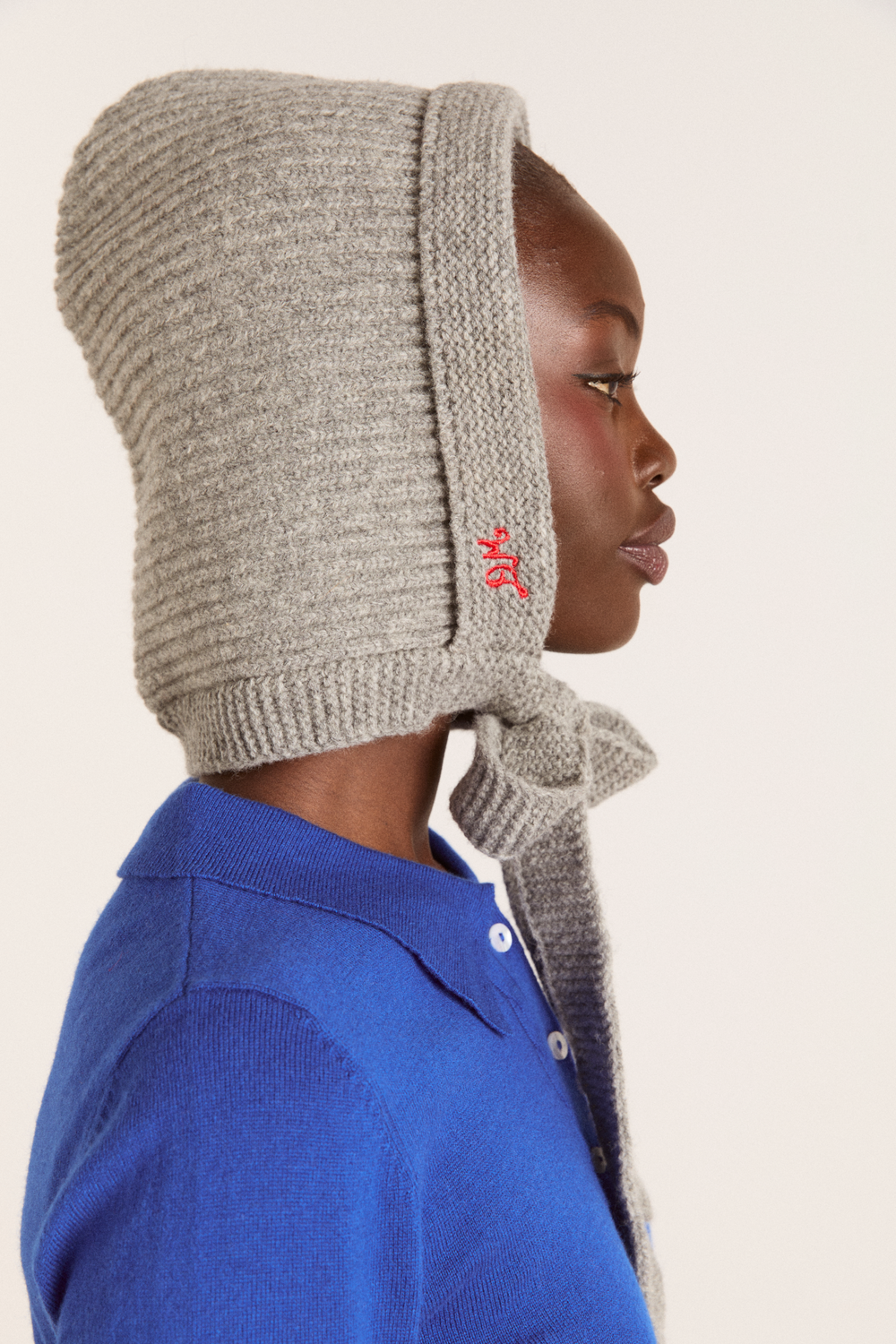 ribbed bonnet with tie detail - grey marl