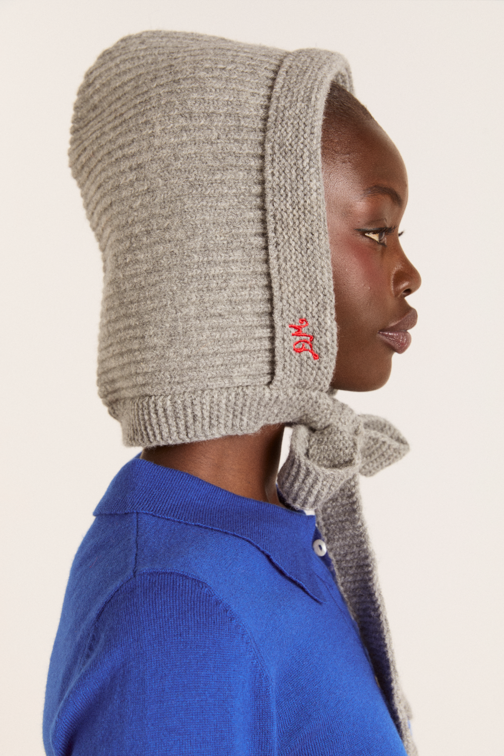 ribbed bonnet with tie detail - grey marl