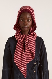 tie front hood - pink/burg stripe