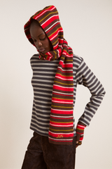 hooded scarf - choc multi stripe