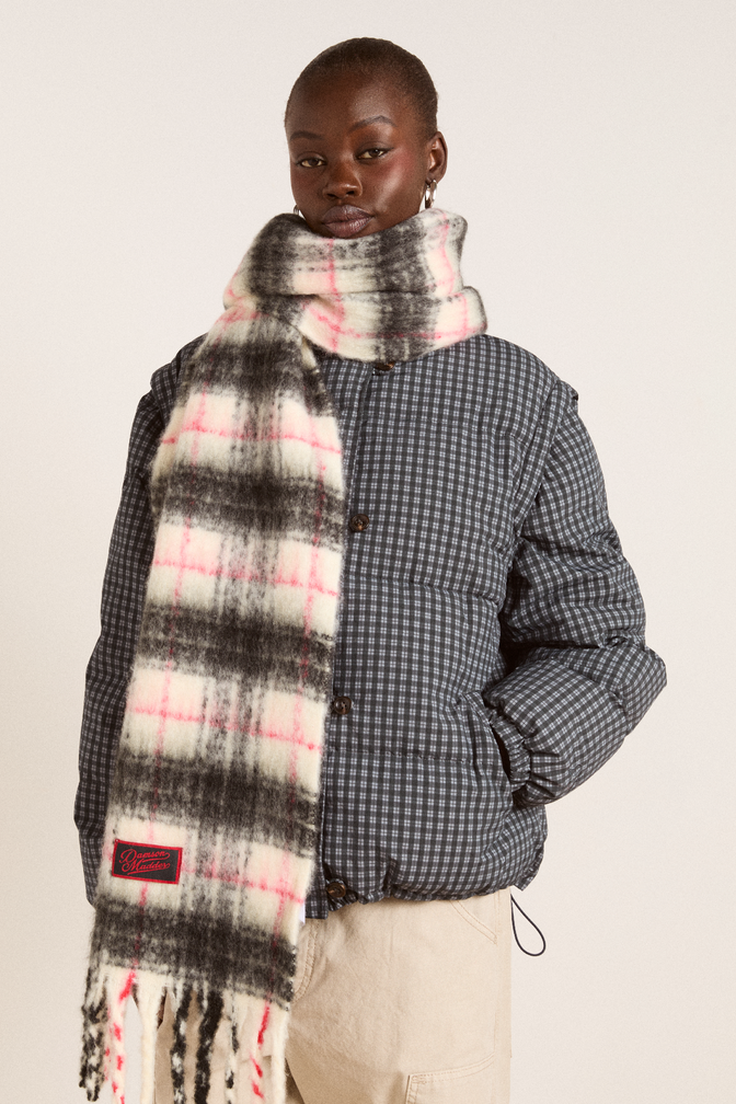 brushed oversized scarf in butter check