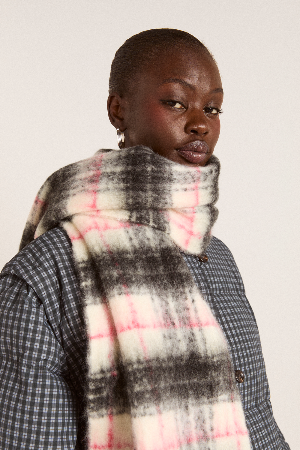 brushed oversized scarf in butter check