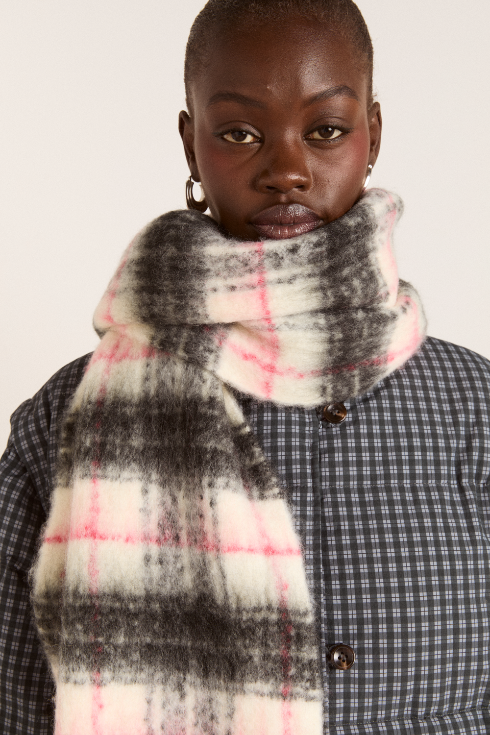 brushed oversized scarf in butter check