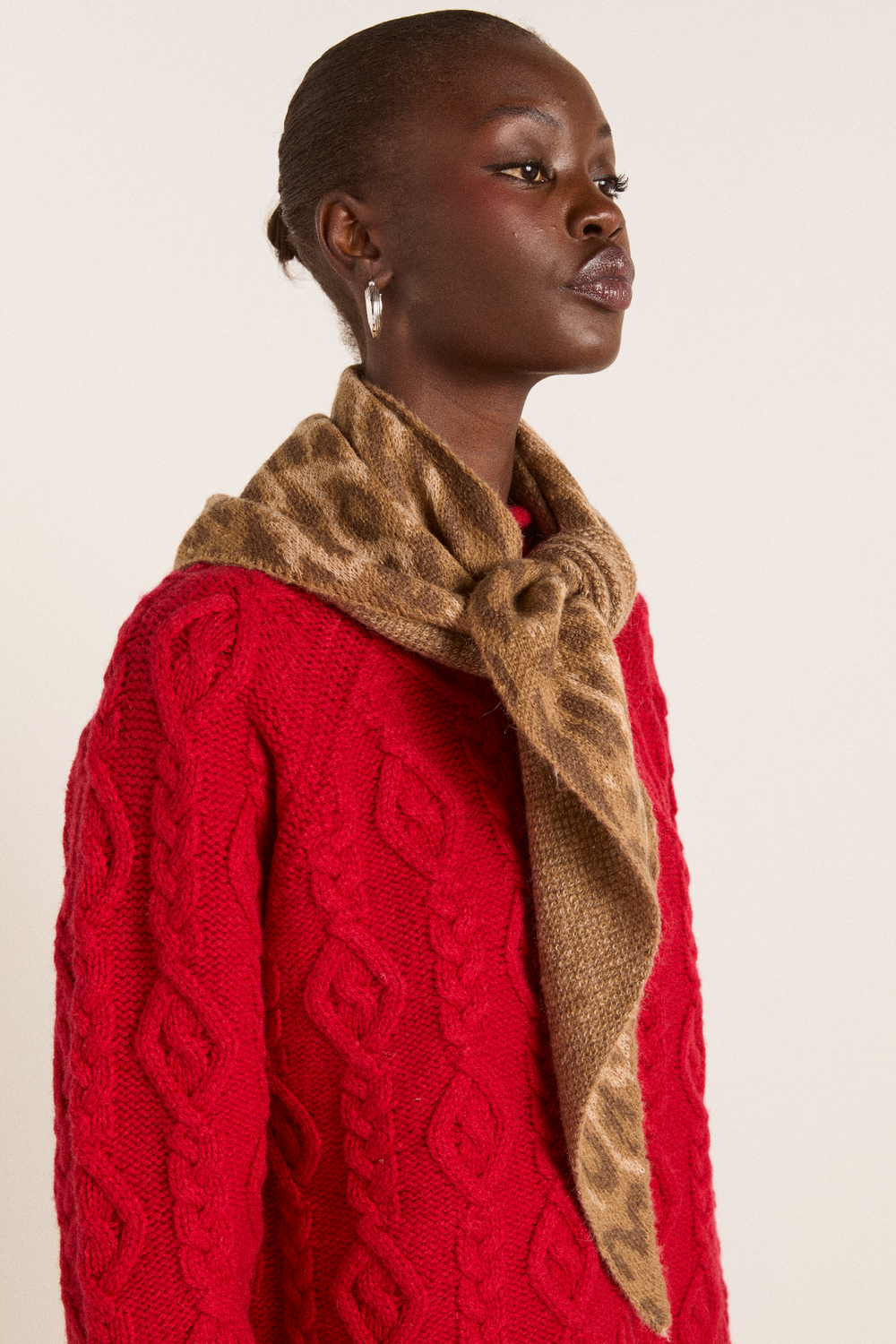 Knitted Triangle Scarf - Leopard