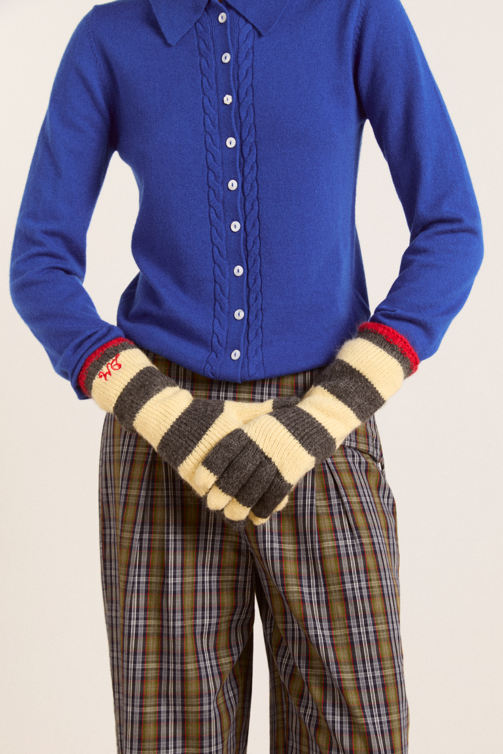 Long gloves - butter / charcoal stripe