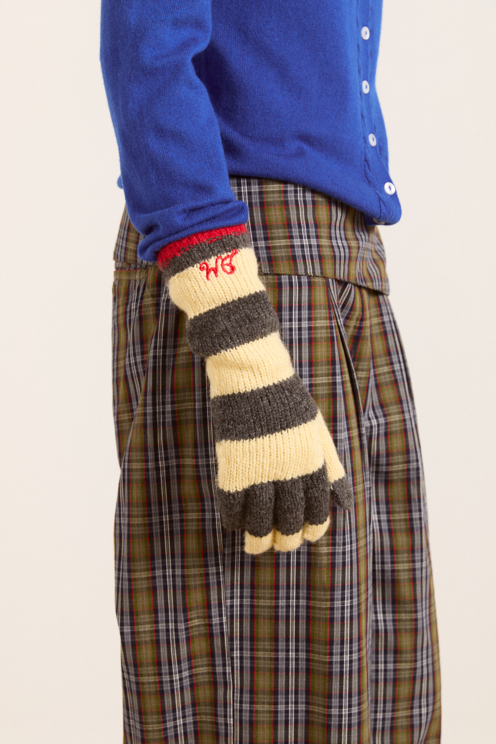 Long gloves - butter / charcoal stripe