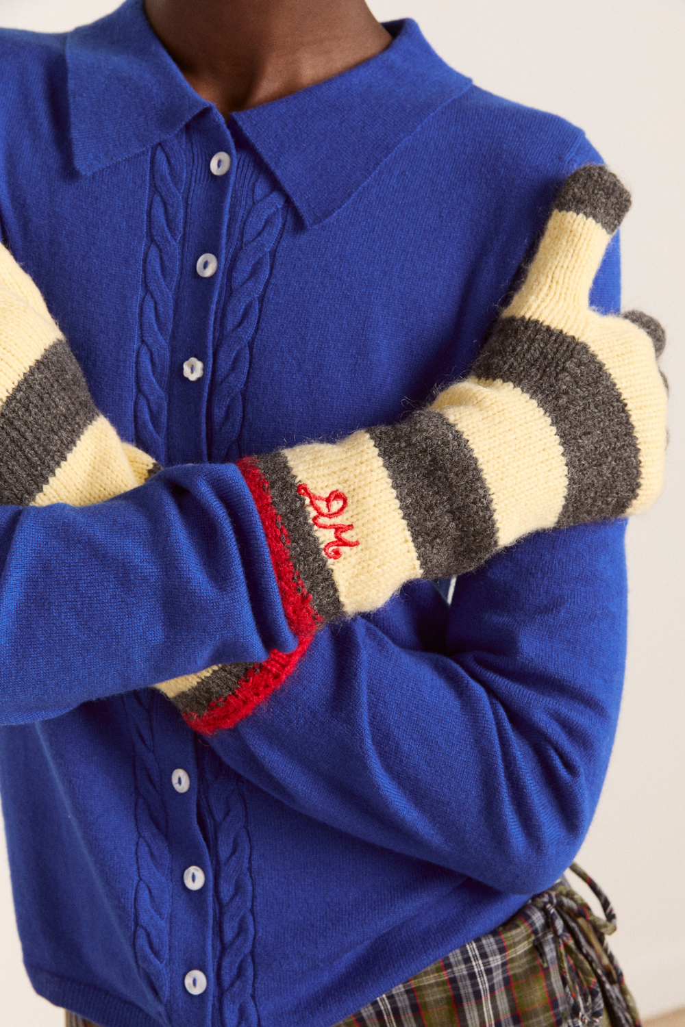 Long gloves - butter / charcoal stripe