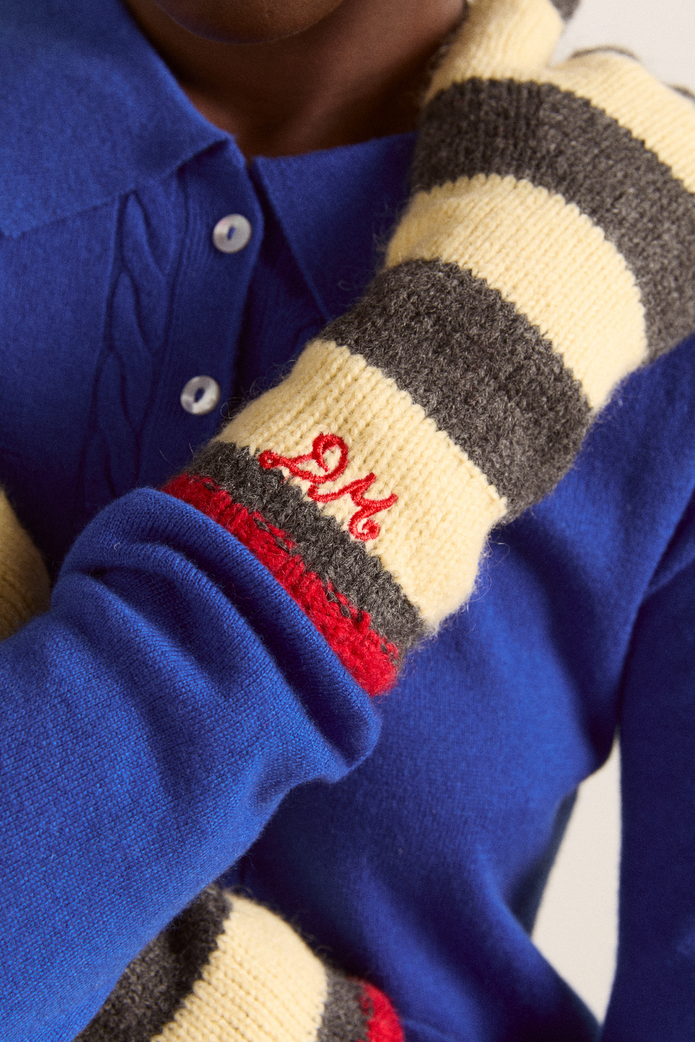 Long gloves - butter / charcoal stripe