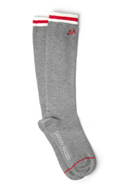 High Knee Sock - Grey Marl With Red Stripe