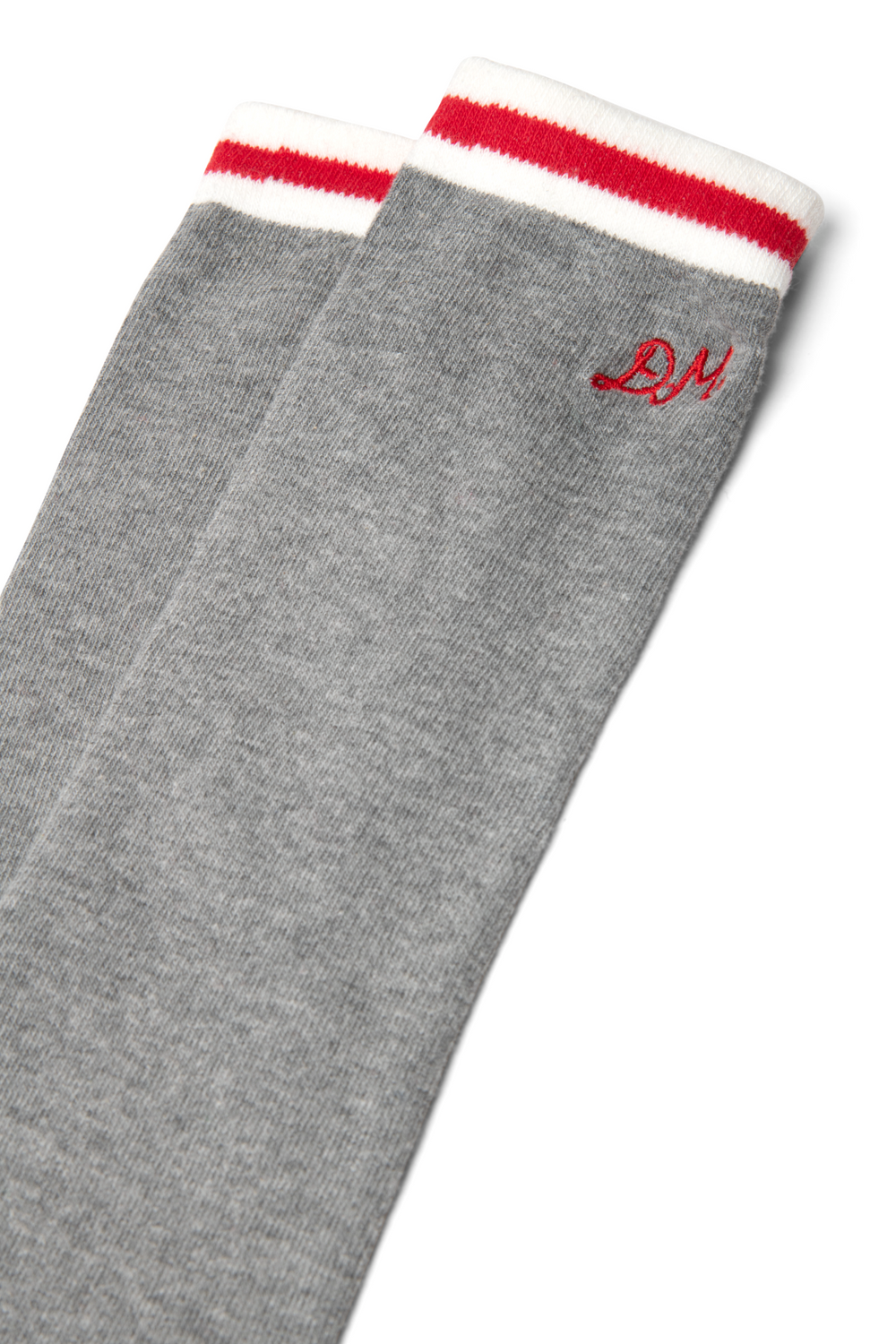 high knee sock - grey marl with red stripe