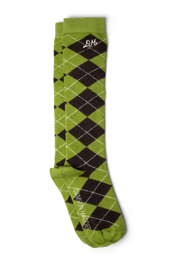 knee length argyle socks - olive/burg