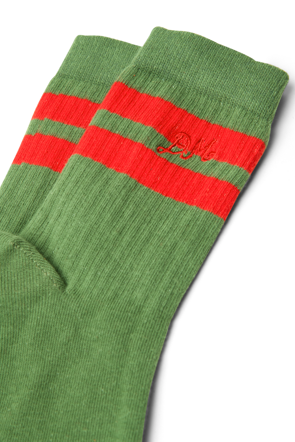 sporty calf length socks - olive and red stripe