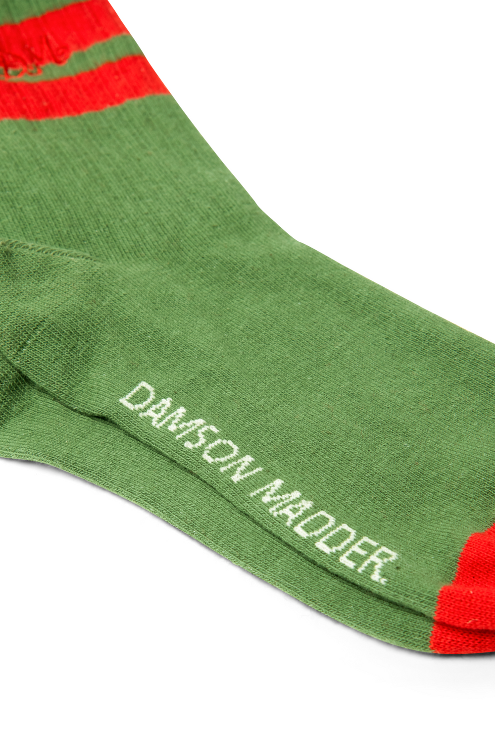 sporty calf length socks - olive and red stripe