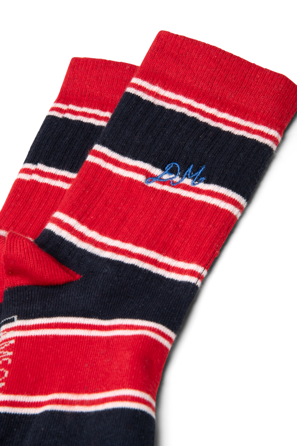 sporty calf length socks - red/navy multi stripe