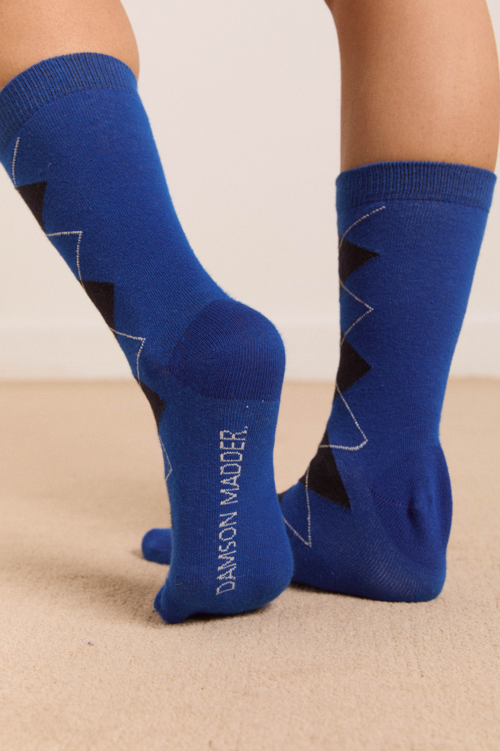 calf length argyle socks cobalt/grey