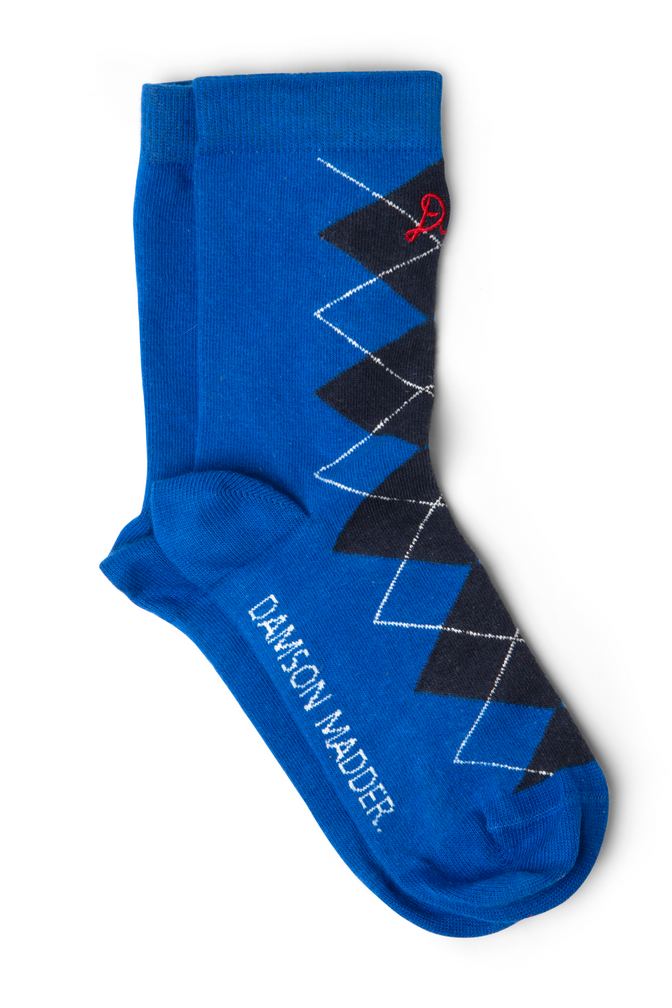 calf length argyle socks cobalt/grey