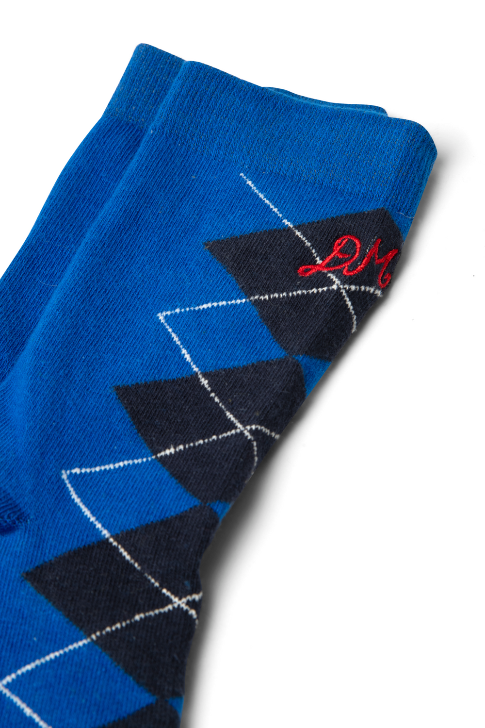 calf length argyle socks cobalt/grey