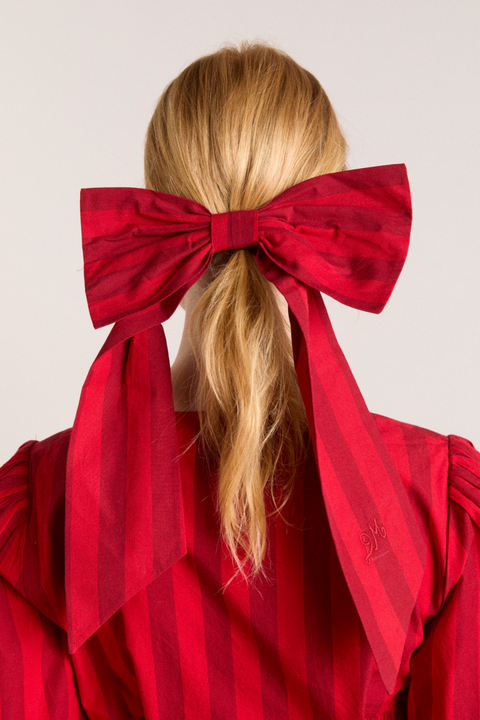 Oversized Bow Clip - Red / Burg Stripe