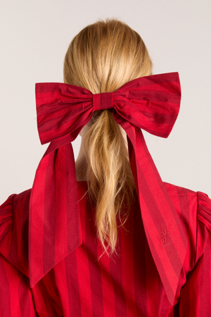 Oversized Bow Clip - Red / Burg Stripe