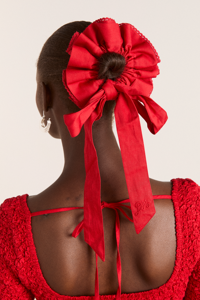 garter bun wrap - red cotton satin