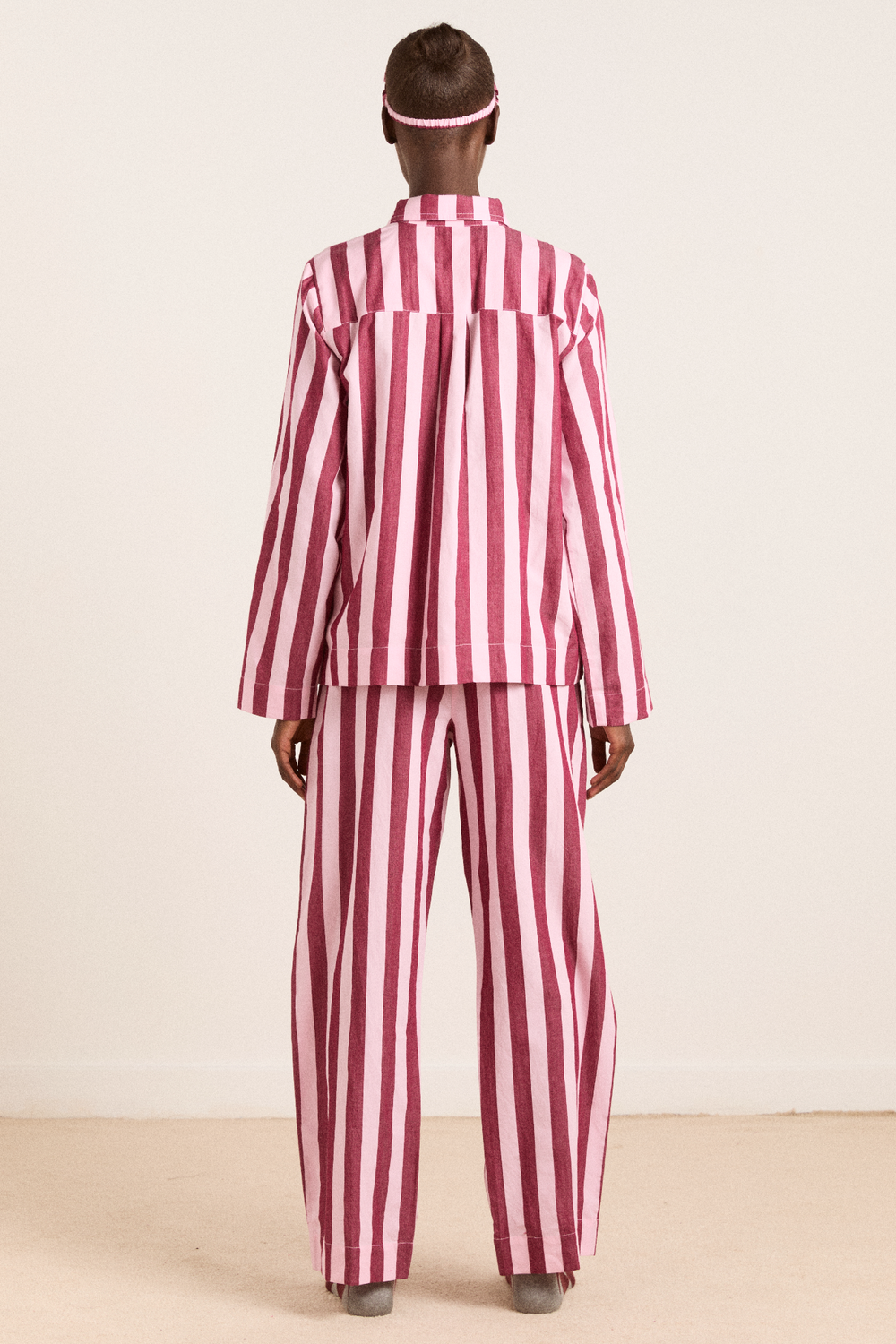 florie pj set - burg/pink wide stripe