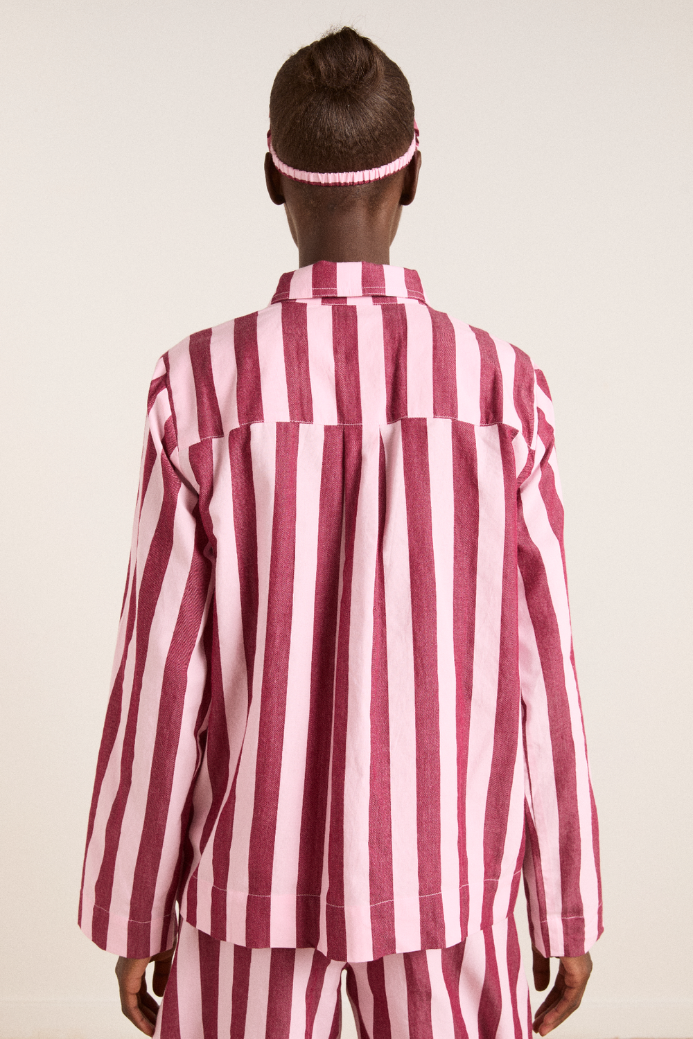 florie pj set - burg/pink wide stripe