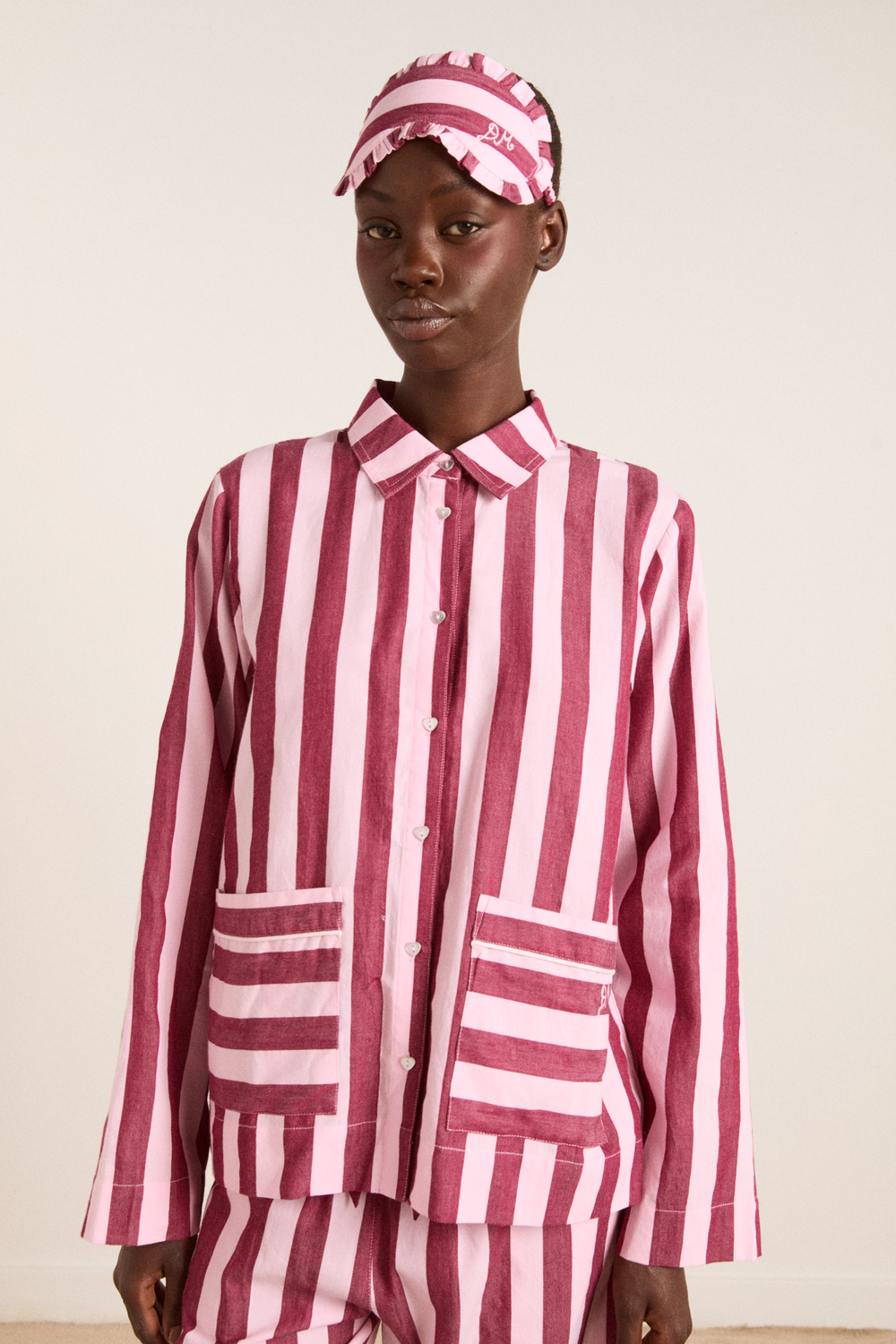 florie pj set - burg/pink wide stripe