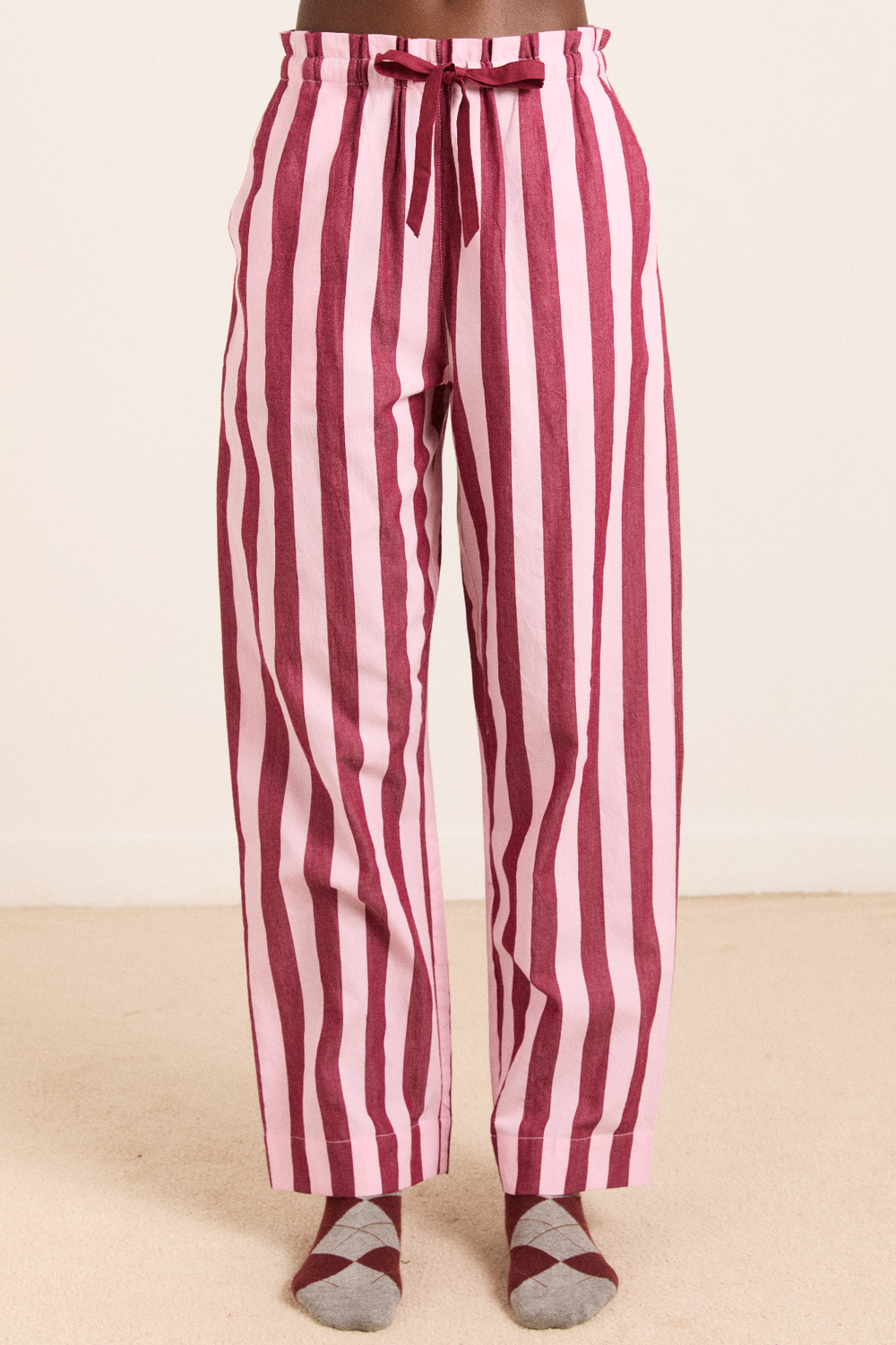 florie pj set - burg/pink wide stripe