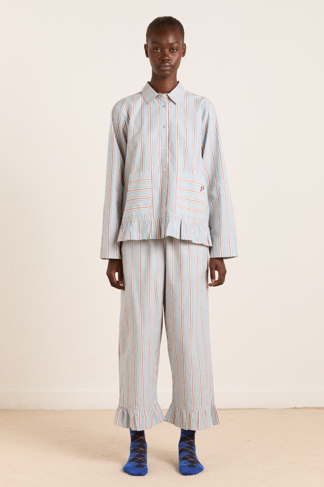 Frill Florie Pj Set - Blue/Burg Stripe – Damson Madder