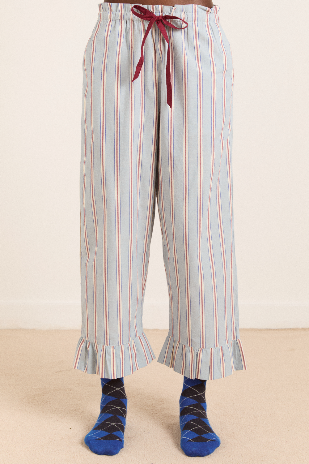 frill florie pj set - blue/burg stripe