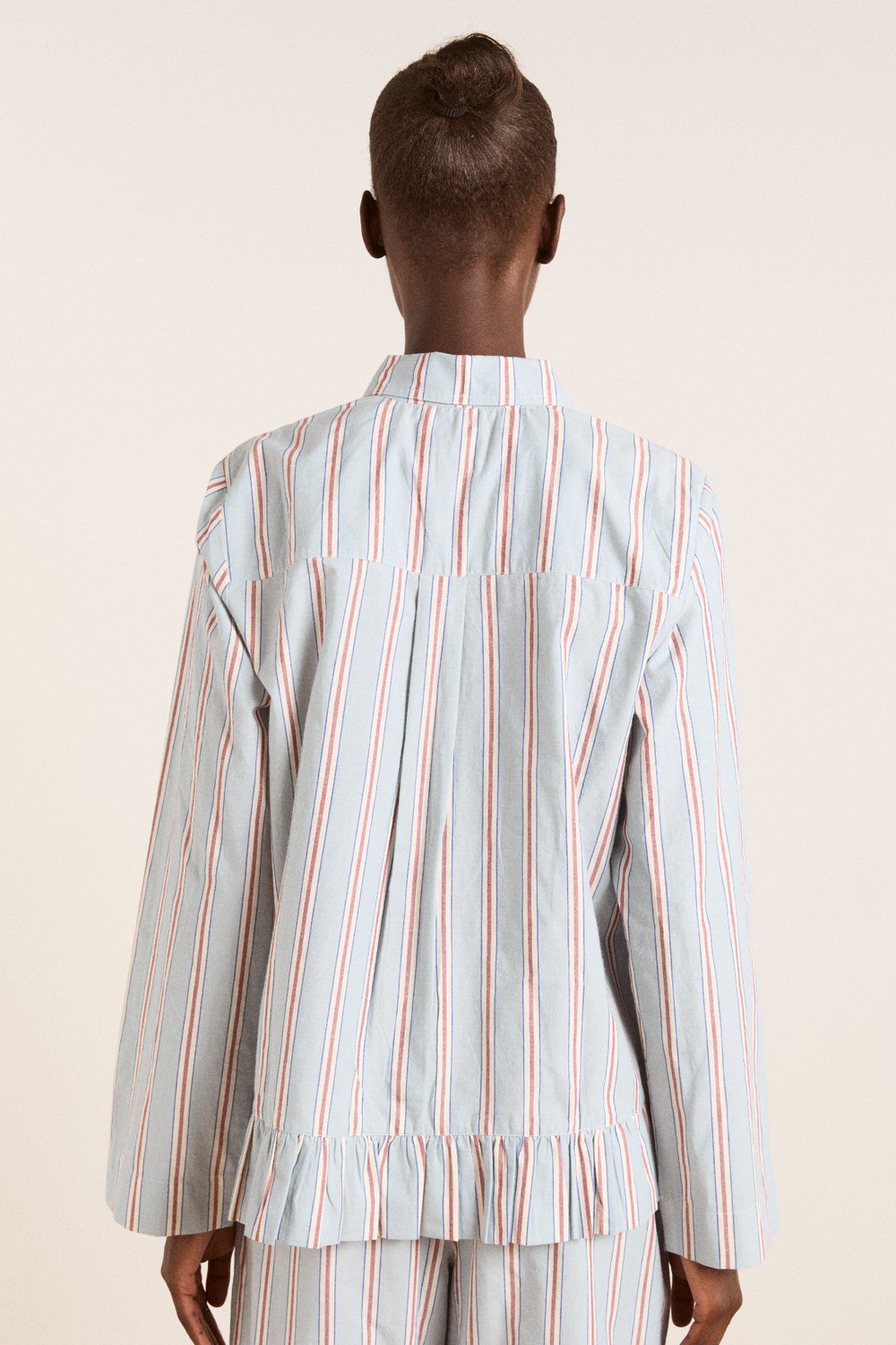 frill florie pj set - blue/burg stripe