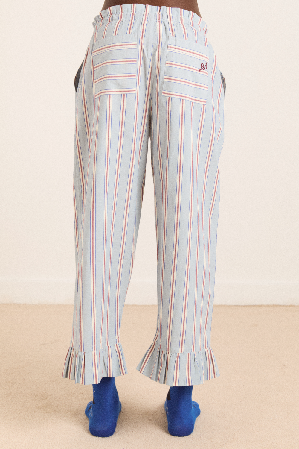 frill florie pj set - blue/burg stripe