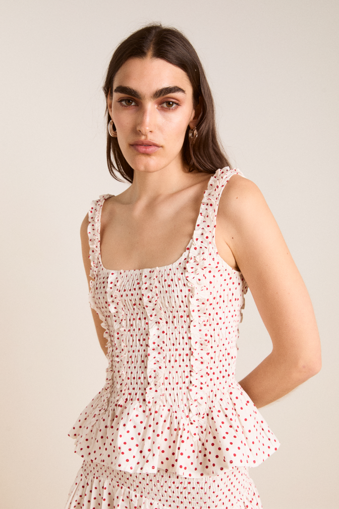 Raphi Cami  - Off White And Red Spot