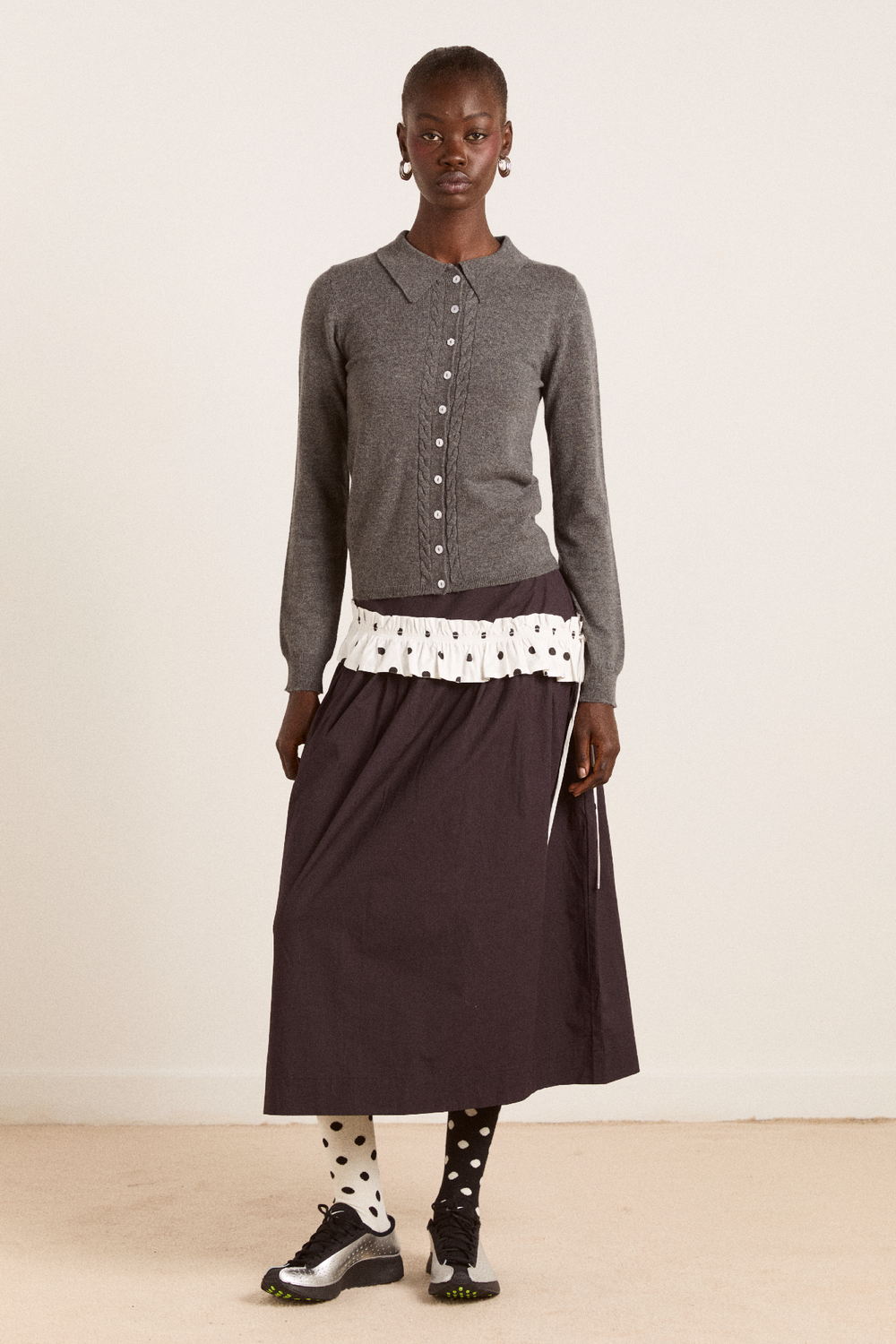 voula wool and cashmere blend cardigan - charcoal