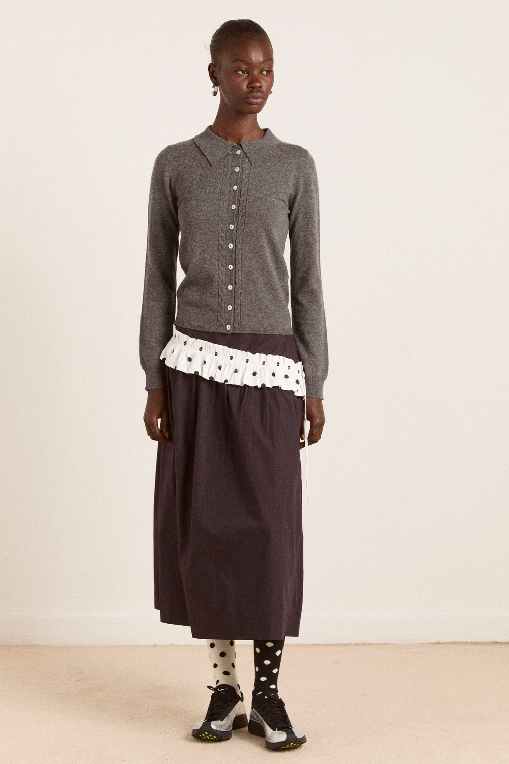 voula wool and cashmere blend cardigan - charcoal