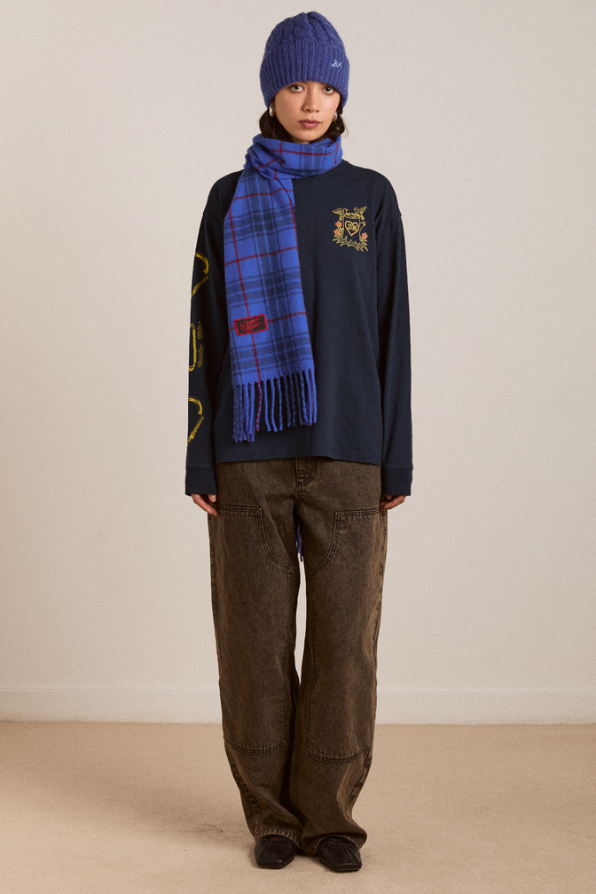 wool scarf- blue tartan