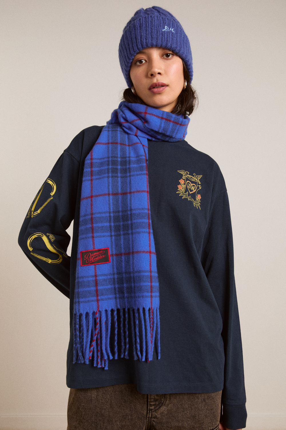 wool scarf- blue tartan