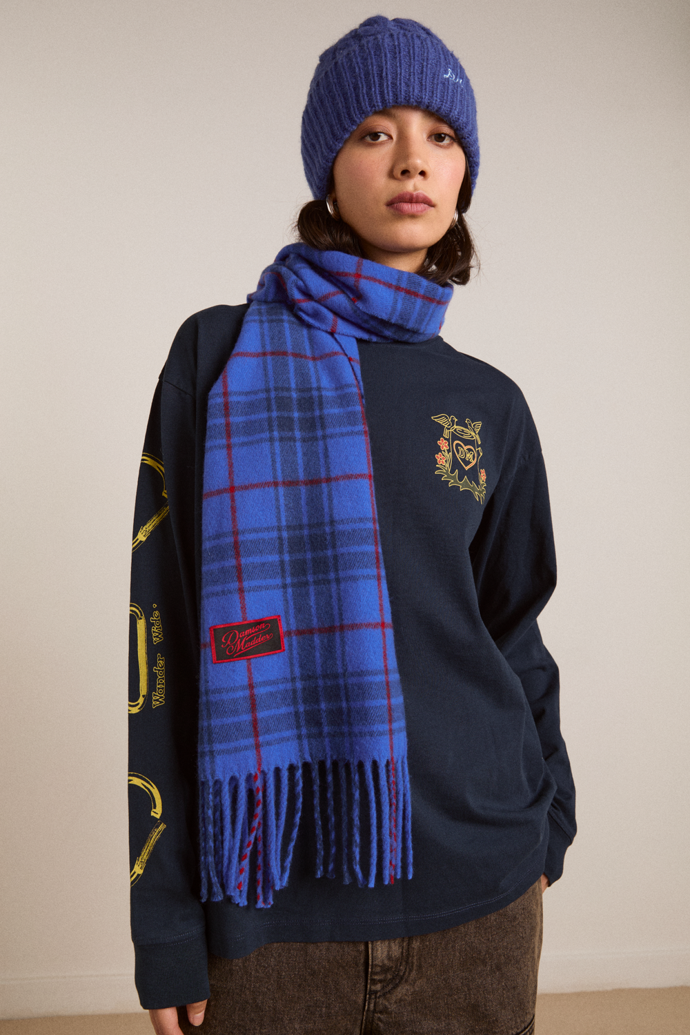 wool scarf- blue tartan