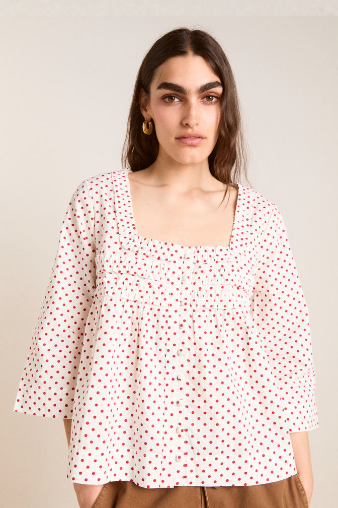 leilani blouse - off white and red spot