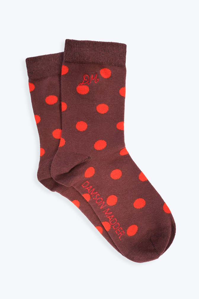calf length socks in burg & red polka dot