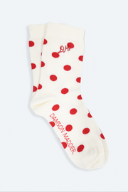 calf length socks in white & red polka dot