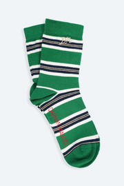 calf length sock in green stripe
