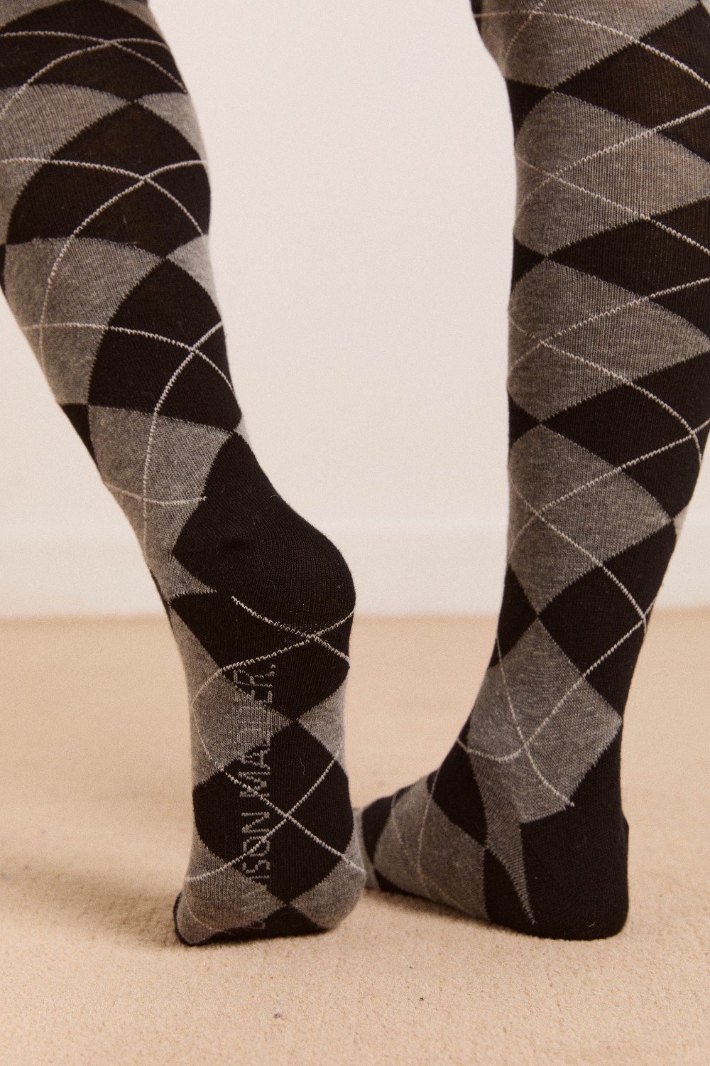 knee length argyle socks- grey and black